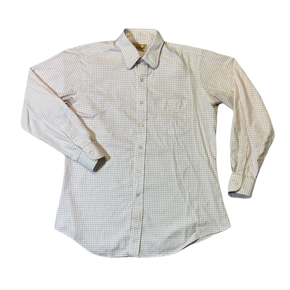 Paul Stuart mens XL white red check 100% cotton button up shirt